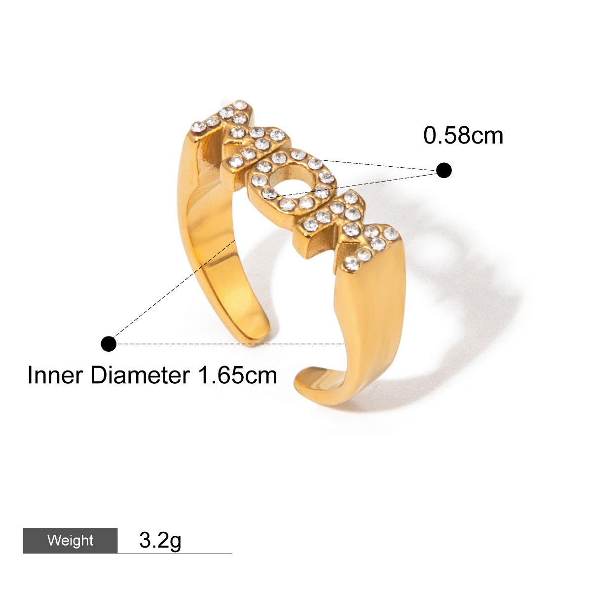 Halskjede og Ring Sett Dame 18K gullbelagt - MOM Hjerte Design med Zirkon Style D-Ring-25