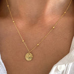 18K Gull Halskjede med Rund Skive og Preget Tekstur