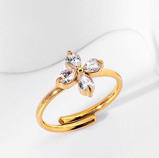 Smykkesett Dame 18K gullbelagt - Firkløver med Edelstener Halskjede Armbånd Øredobber Ring Ring