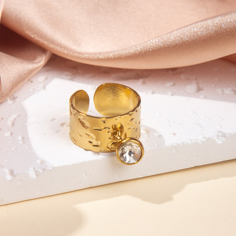 Gullbelagt Ring 18K med Anheng - Titanstål Design Ring D Adjustable