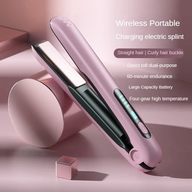 Wireless Hair Straightener Flat Iron Mini 2 IN 1 Roller USB 5000mAh Max 200 Degree Portable Cordless Curler 4 Levels Dry And Wet Uses - Trendyglobal 