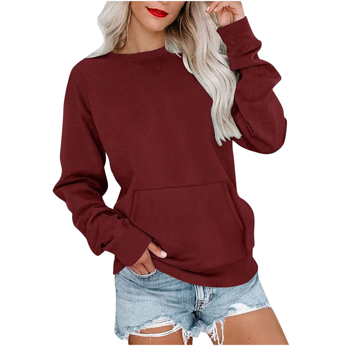 Ensfarget Pullover Genser - Burgundy / S