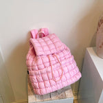 Vattert Pufferryggsekk for Kvinner - Pink / 35x34x13 - Ryggsekk