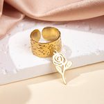 Gullbelagt Ring 18K med Anheng - Titanstål Design Ring I Adjustable