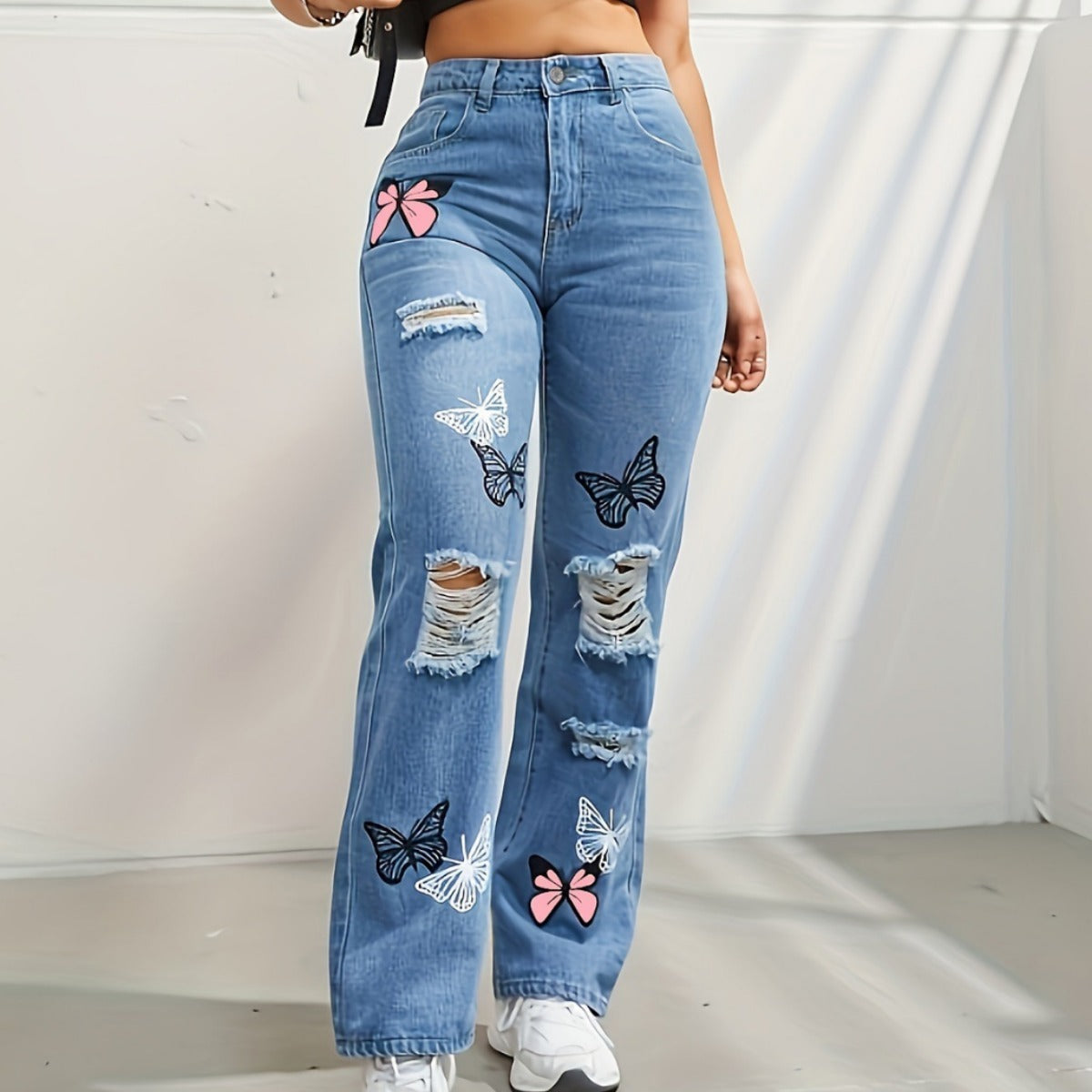 Ripped og Distressed Denim bukse for damer - Trendyglobal 