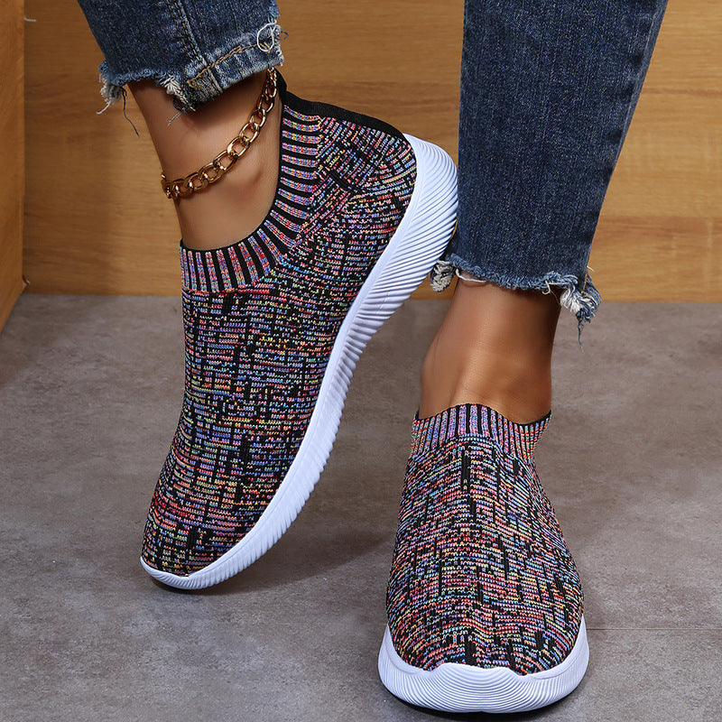 Flats Sneakers for Løping og Gåturer - Stripe Knit Sock Shoes - Trendyglobal 