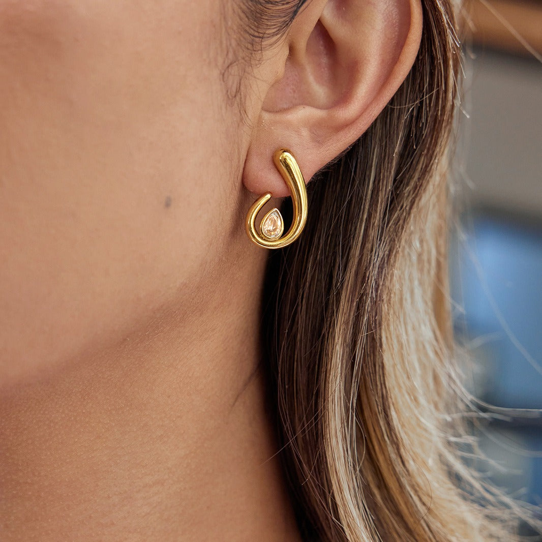Øredobber Dame 18K Gullbelagt - Tåreform Cubic Zirconia Stud