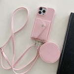 Crossbody iPhone Deksel med Kortholder - Pink / iPhone7