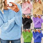 Varm Strikkegenser for Kvinner - Allsidig og Solidfarget Pullover i Bomull - Trendyglobal 