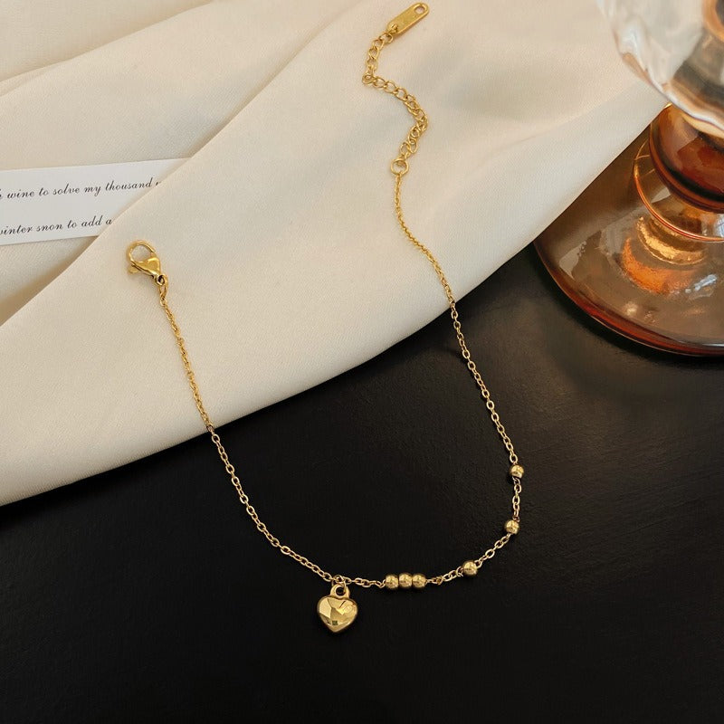 Ankelsmykke Dame 18K gullbelagt- Lett Luksus Kjærlighet Hjerte Titanstål