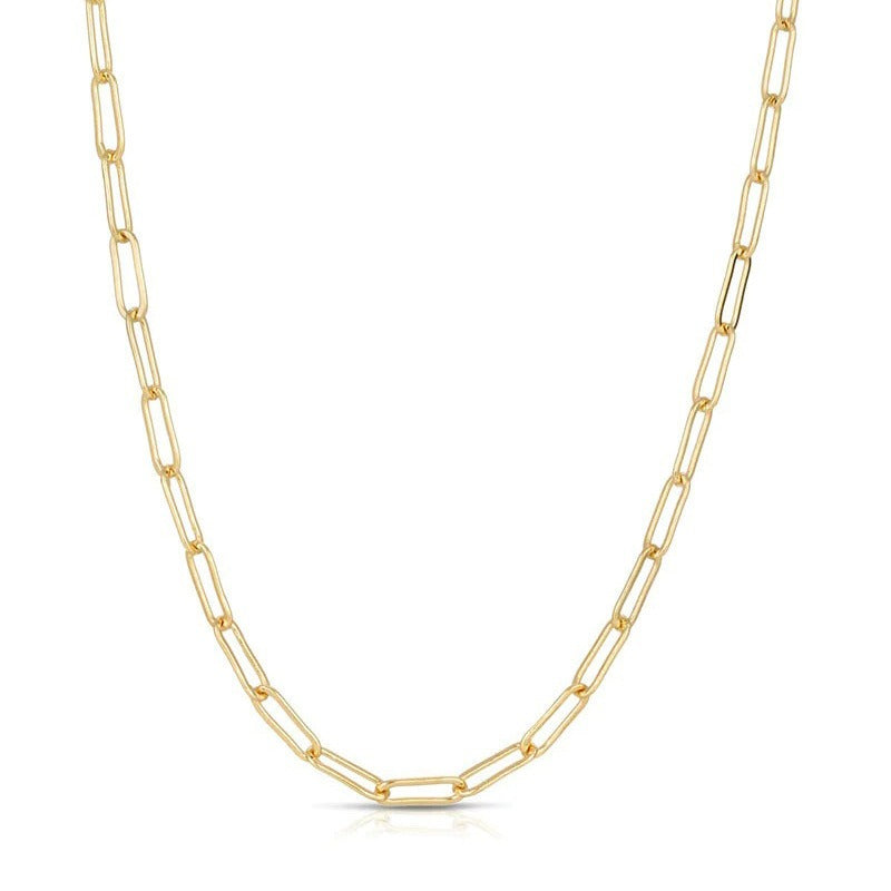 18K Gull Halskjede med Zirkonia Anheng - Elegant Smykke Paperclip Necklace