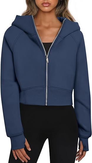 Sporty Kort Hoodie Cardigan - Navy blue / S