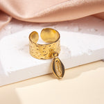 Gullbelagt Ring 18K med Anheng - Titanstål Design Ring J Adjustable