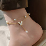 Ankelsmykke Dame - Dobbelt Lag Perle Sommerfugl Skjell Design Only