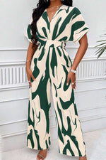 V-hals Jumpsuit Dame – Elegant Helkroppsprint med Vide Ermer