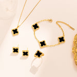 18K Gullbelagt Firkløver Smykkesett - Halskjede, Armbånd, Øredobber og Ring