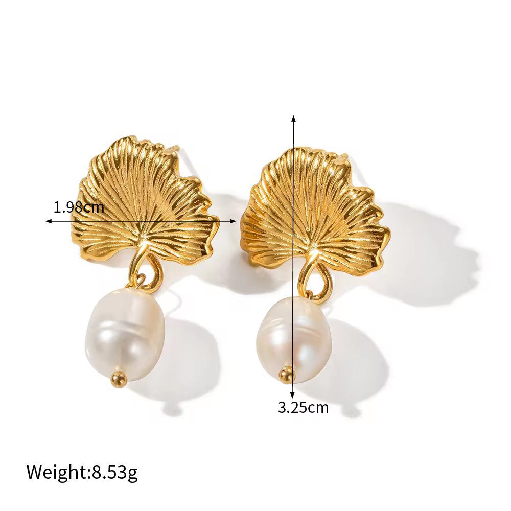 Øredobber Dame 18K gullbelagt - Ginkgo Sløyfe Irregulær med Perle Design Style A-74