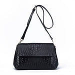 Ekte skinn vevd veske for dame - Crossbody liten skinn skulderveske Black