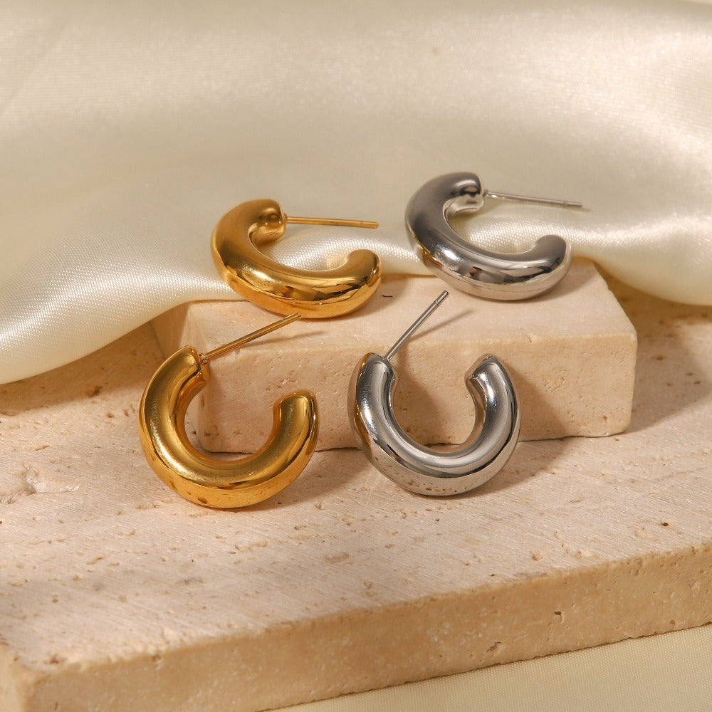 Øredobber Dame 18K gullbelagt - Klassisk Enkel C-form Design