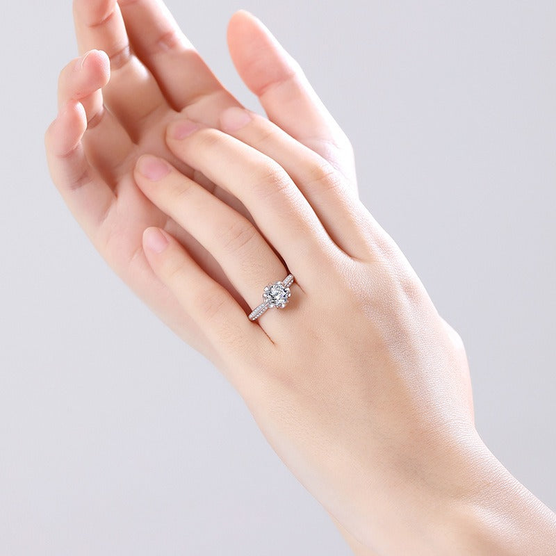 Sølvring S925 med Moissanite - Anemone Blomst Design