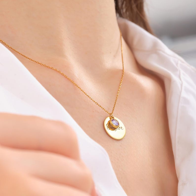 Personalisert Dobbeltlags Halskjede med Fødselsstein og Navn