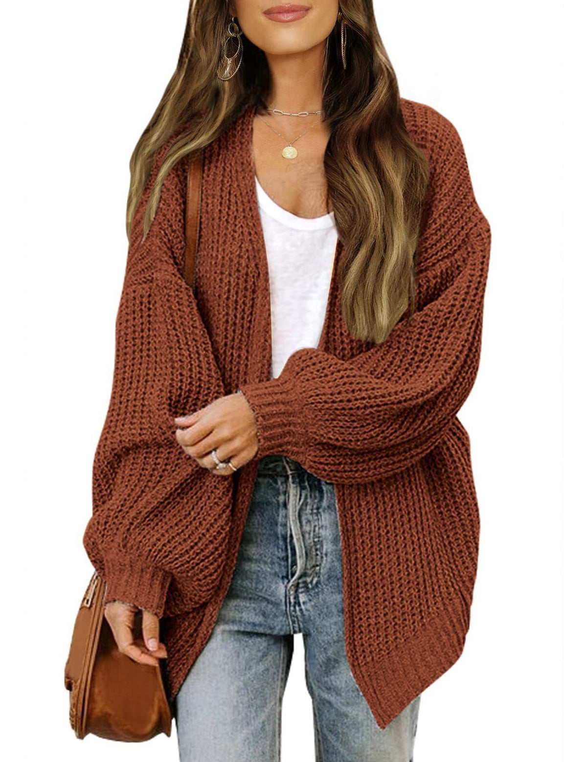 Cardigan med Lantern-ermer - Coffee / S - for Kvinner