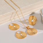 Smykkesett Dame 18K gullbelagt - Rund med Tekstur Design Halskjede Øredobber Ring