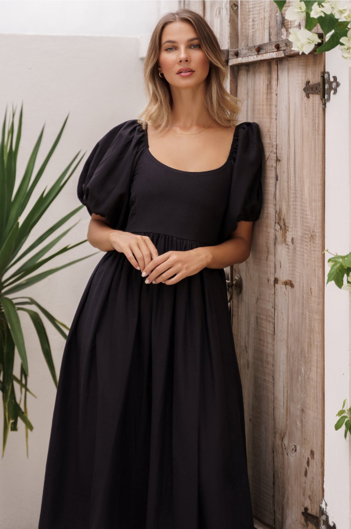 Cherie Puff Sleeve Midi Kjole - Trendyglobal 