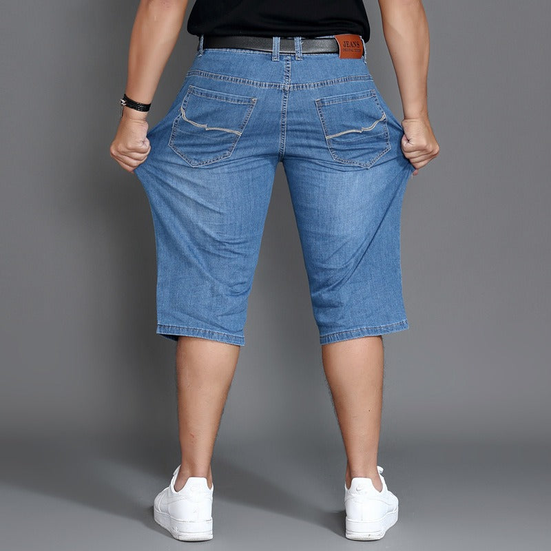 Denim shorts for herre - Stretch jeans shorts med høy midje - Trendyglobal 