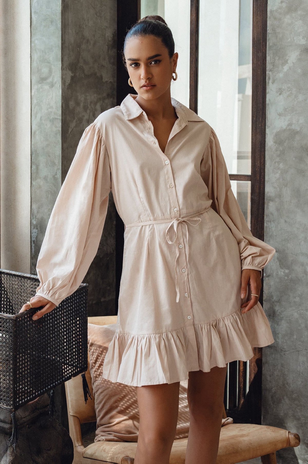 Malina Button Down Cotton Mini Dress - Trendyglobal 