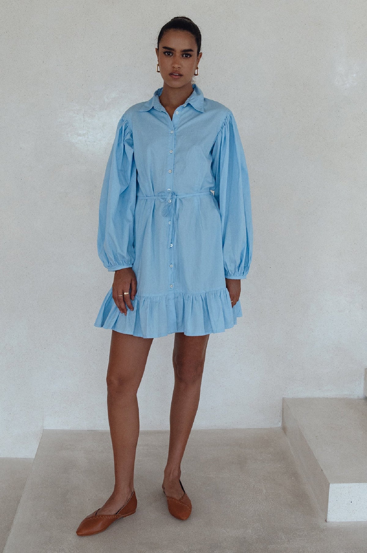 Malina Button Down Cotton Mini Dress - Trendyglobal 