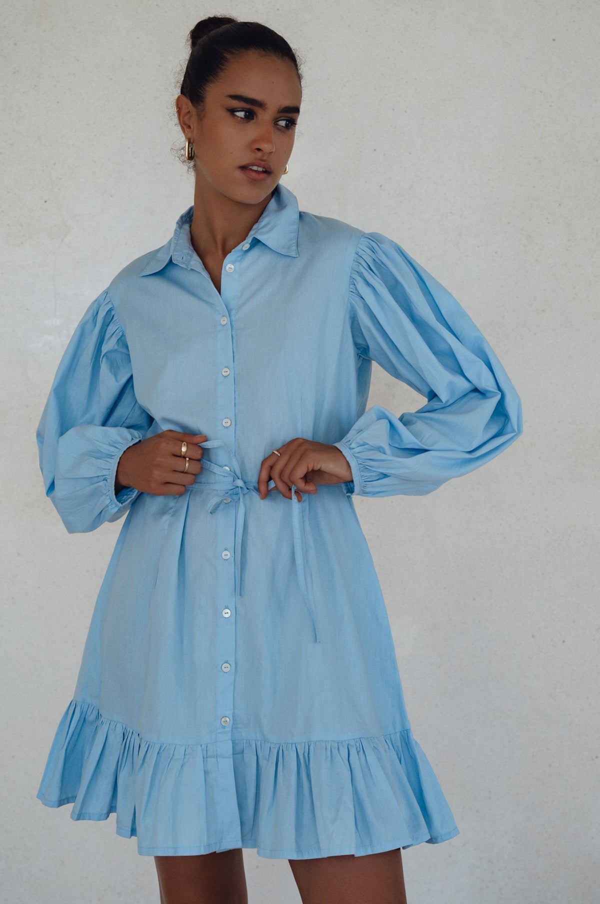 Malina Button Down Cotton Mini Dress - Trendyglobal 