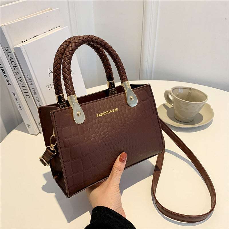 Trendy Fashion Texture Small Square Bag Female 2023 Korean Style Foreign Style New Stone Pattern Woven Handbag Messenger Bag - Trendyglobal 