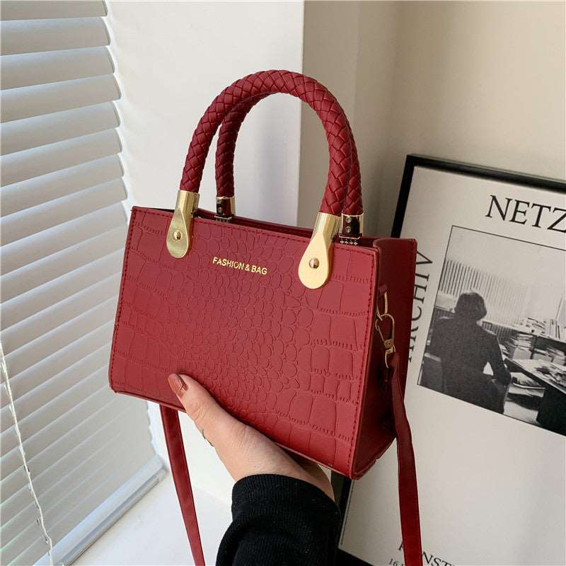 Trendy Fashion Texture Small Square Bag Female 2023 Korean Style Foreign Style New Stone Pattern Woven Handbag Messenger Bag - Trendyglobal 