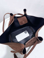 Vintage Tote Bag - Stor Skulderveske i Imitert Semsket Skinn