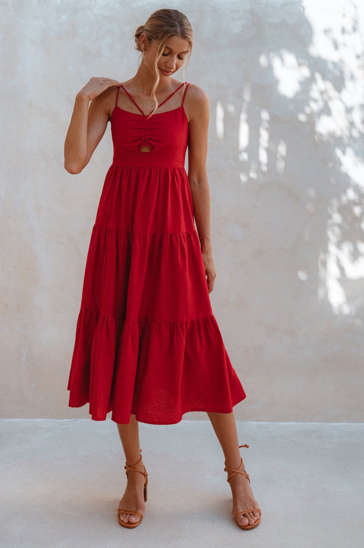 Rafaela Strappy Linen Midi Dress - Trendyglobal 