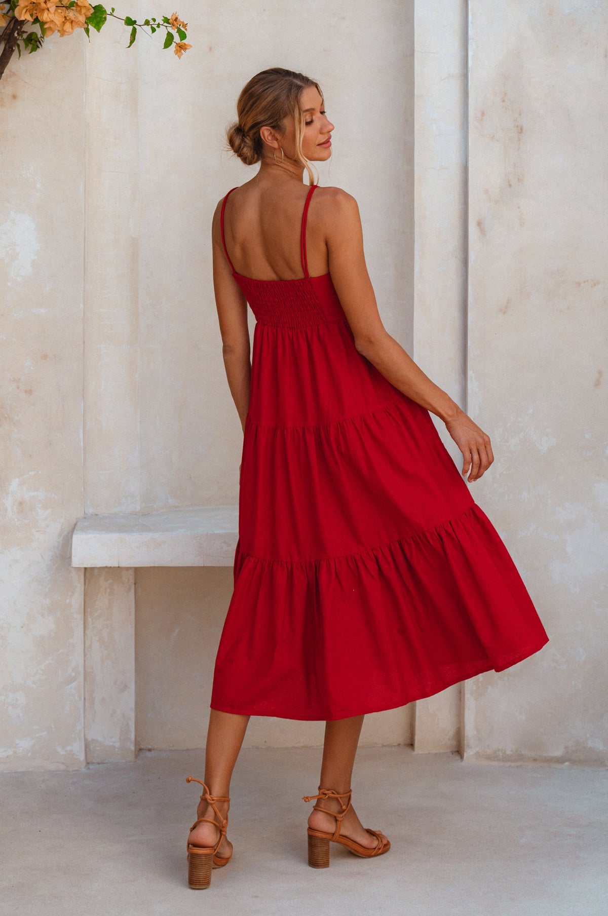 Rafaela Strappy Linen Midi Dress - Trendyglobal 