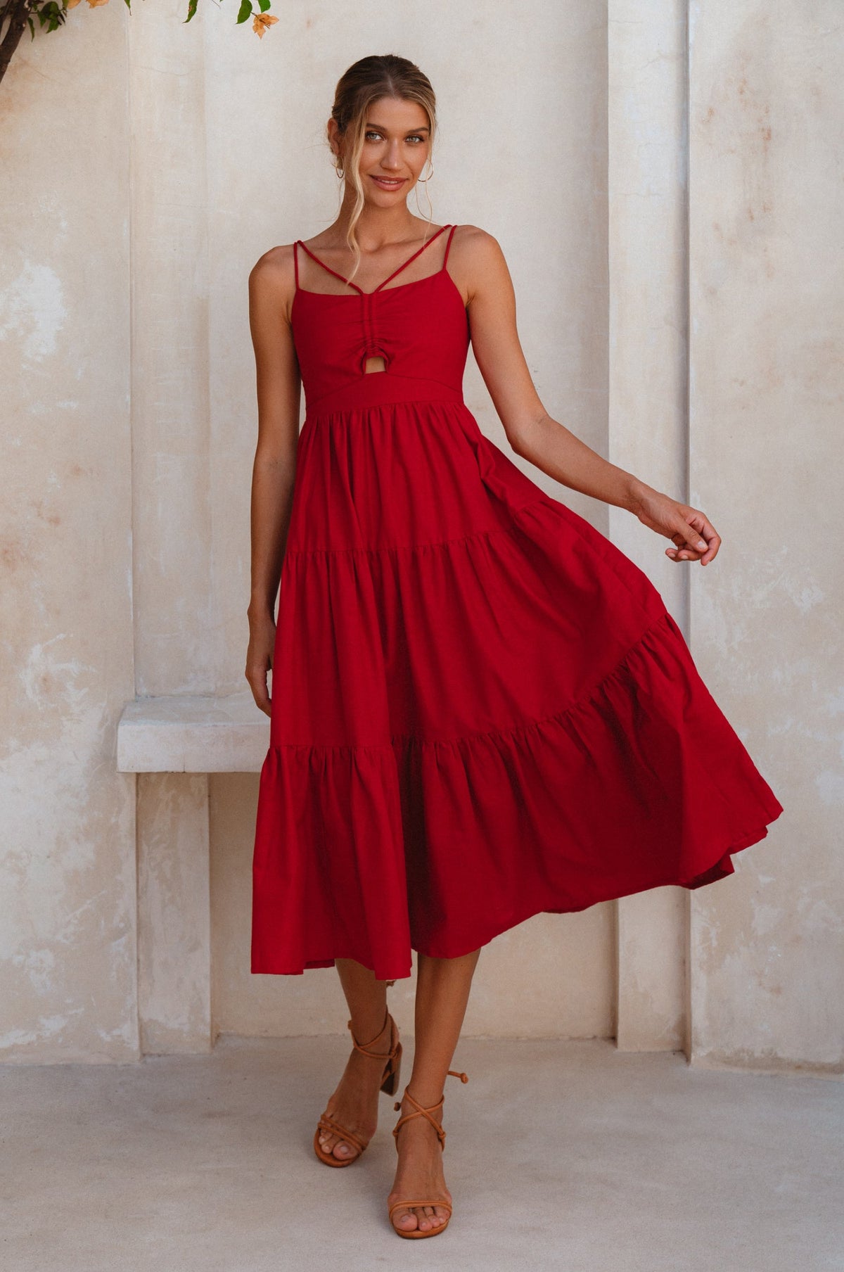 Rafaela Strappy Linen Midi Dress - Trendyglobal 