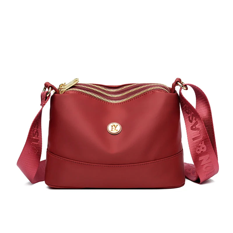 Crossbody Veske Dame - Vanntett Nylon Skulderveske med 3 Lag Red