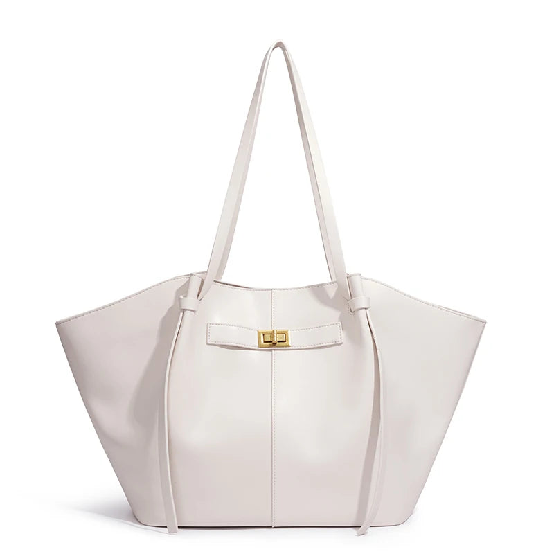 Stor skulderveske dame – Lett tote bag med lås | Unik design WHITE Large(Max Length>50cm)