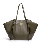 Stor skulderveske dame – Lett tote bag med lås | Unik design army green Large(Max Length>50cm)