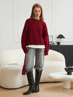 Strikket Genser Dame - Oversized Varm Pullover 2025 Wine Red