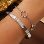 3-pack gullfarget armbånd dame – Firekløver & trendy design Sølvfarget A 2stk