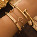 3-pack gullfarget armbånd dame – Firekløver & trendy design
