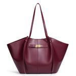 Stor skulderveske dame – Lett tote bag med lås | Unik design Burgundy Large(Max Length>50cm)