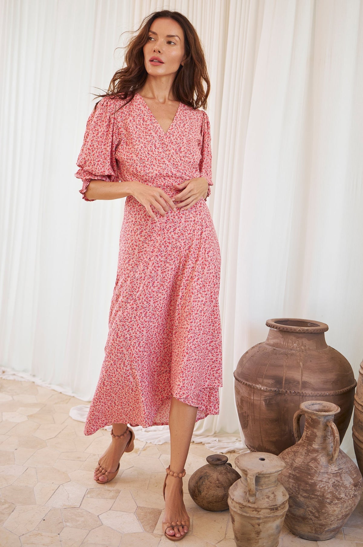 Set Sail Puff Sleeve Wrap Cotton Dress - Trendyglobal 