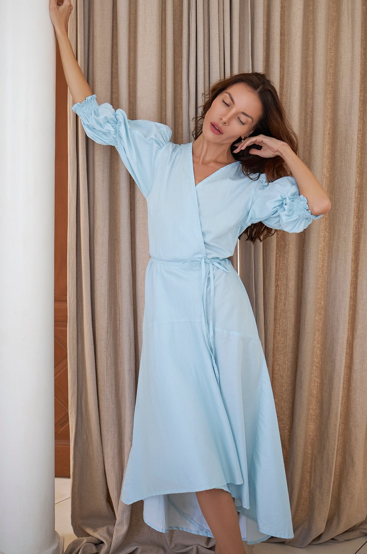 Set Sail Puff Sleeve Wrap Dress (Sale) - Trendyglobal 