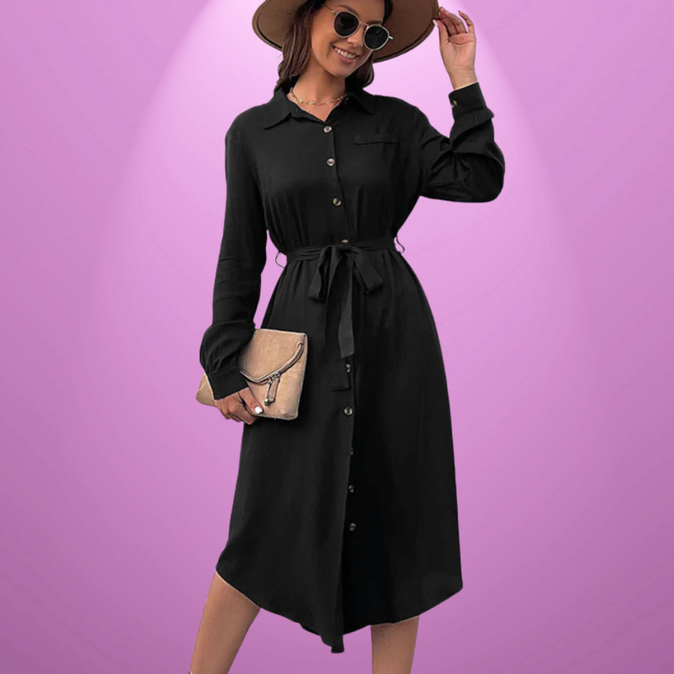 Skjortekjole for Kvinner med Krage og Lange Ermer – Stilren Look
