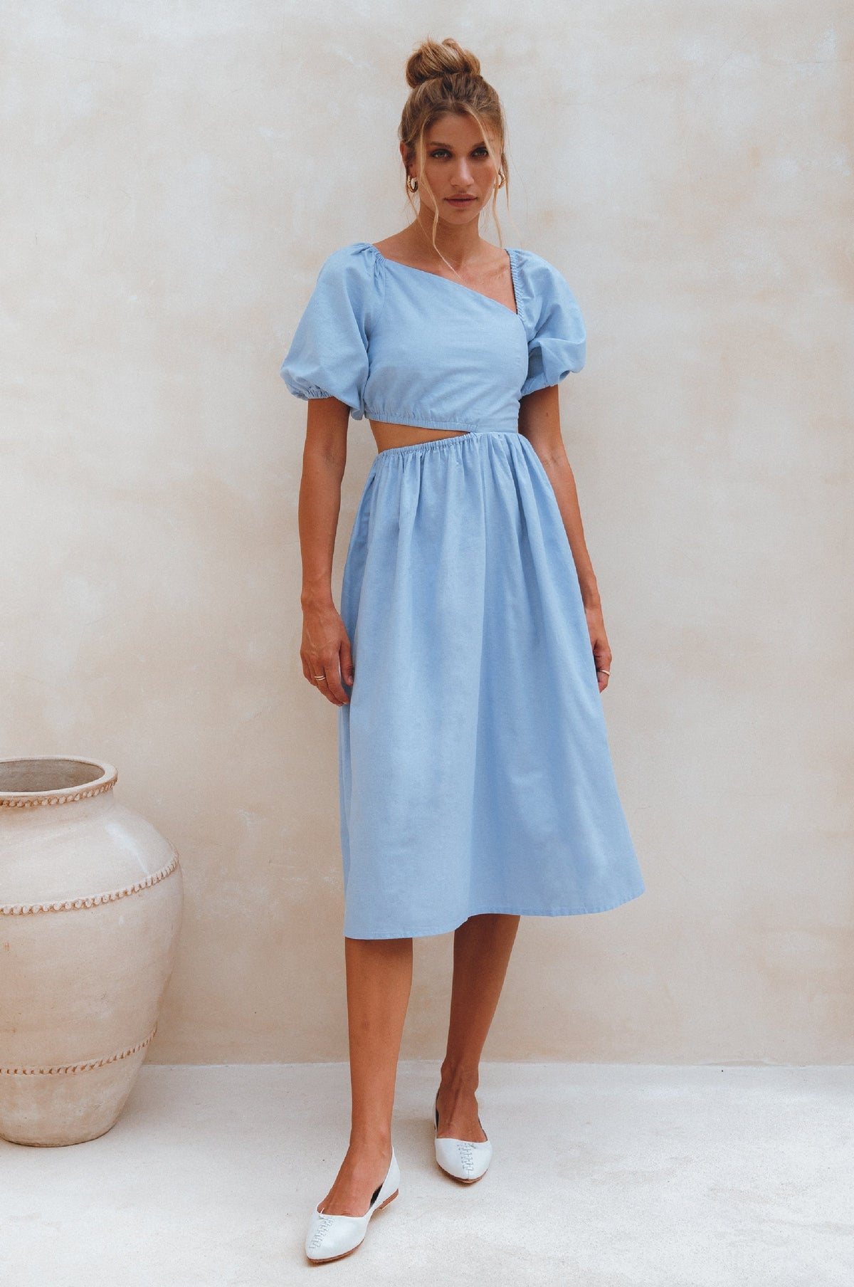 Sundaze Cutout Linen Midi Dress (Sale) - Trendyglobal 