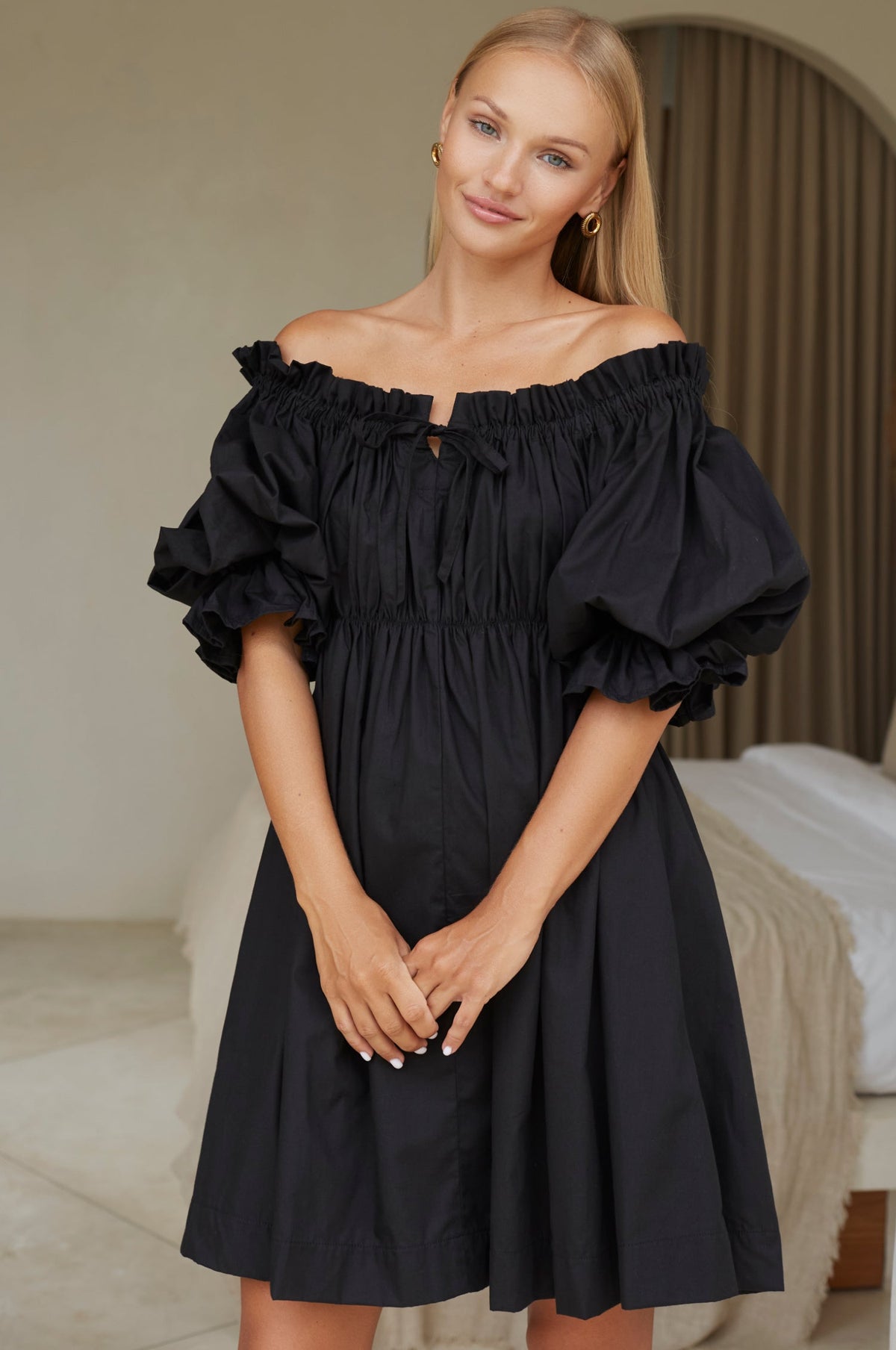 Vacay Off Shoulder Cotton Mini Dress - Trendyglobal 